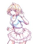  anonymous_drawfag arcueid_brunestud blonde_hair blouse bracelet breasts casual drawfag flower frilled_skirt hair_flower hair_ornament highres jewelry red_eyes short_hair smile solo tsukihime 