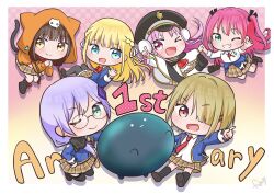  >_o 1other 6+girls aikawa_megumi asakura_karen_(heaven_burns_red) black_hair blonde_hair blue_eyes brown_hair chibi chibi_only closed_mouth commentary_request fuyukusa_1 glasses green_eyes hair_over_one_eye heaven_burns_red highres izumi_yuki kayamori_ruka kunimi_tama long_hair looking_at_viewer multiple_girls narby_(heaven_burns_red) one_eye_closed one_eye_covered open_mouth pink_eyes pink_hair school_uniform short_hair slime_(creature) team_31a_(heaven_burns_red) tojo_tsukasa yellow_eyes 