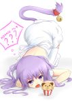  animal_ears bell cat_ears cat_tail fang jingle_bell long_hair muffin open_mouth original purple_eyes purple_hair solo tail tail_bell thigh-highs thighhighs violet_eyes 