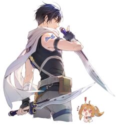  achan_(blue_semi) black_hair chibi dagger dual_wielding eiyuu_densetsu estelle_bright floating_scarf holding holding_dagger holding_knife holding_weapon joshua_bright knife scarf sora_no_kiseki sora_no_kiseki_sc weapon white_scarf 