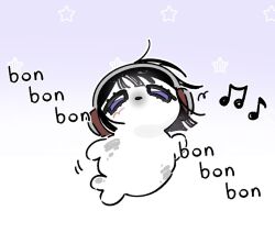  1girl alien_stage black_hair headphones mochigwyn seal_(animal) short_hair simple_background solo sua_(alien_stage) violet_eyes 