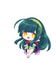  1girl :d absurdres ahoge blunt_bangs blush_stickers bright_pupils chibi chibi_only edomura_niniko full_body green_hair green_hairband green_kimono hairband highres japanese_clothes kimono long_hair looking_at_viewer obi official_art open_mouth outstretched_arm purple_sash sandals sash second-party_source short_sleeves simple_background smile socks solo standing touhoku_zunko transparent_background very_long_hair voiceroid white_pupils white_socks yellow_eyes yellow_sandals 