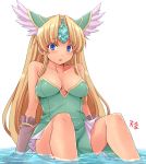  blonde_hair blue_eyes blush breasts cleavage elbow_gloves gloves hasu_(hk_works) jewel long_hair open_mouth riesz seiken_densetsu seiken_densetsu_3 sitting spread_legs very_long_hair water wet 