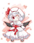  bat_wings bow bracelet capelet curiosities_of_lotus_asia dnk frills hat heart highres jewelry long_skirt red_eyes remilia_scarlet short_hair silver_hair silver_har skirt solo touhou vampire wings wink 