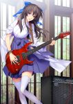  440 amplifier black_hair blush guitar instrument japanese_clothes long_hair miko open_mouth original red_eyes skirt smile solo thigh-highs thighhighs 