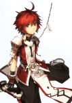  chain chains collar elsword elsword_(character) gloves male pauldrons red_eyes red_hair redhead scorpion5050 sitting solo translation_request wariza 