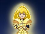  an-bl armor blonde_hair cosplay crossed_arms cure_peace earrings fate/stay_night fate/zero fate_(series) gilgamesh gilgamesh_(cosplay) jewelry kise_yayoi precure season_connection smile_precure! solo yellow_eyes 