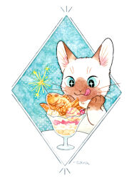  absurdres animal animal_focus baby_animal cat colorpoint_(pattern) cup dessert drinking_glass fireworks food food_focus highres ice_cream kitten original painting_(medium) parfait parfait_glass senkou_hanabi siamese_cat sparkler sundae taiyaki taiyakineco traditional_media wagashi watercolor_(medium) whipped_cream 