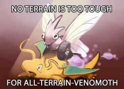  bug character_name commentary dragon dragon_wings dragonite dust english_commentary english_text fangs insect_wings lying no_humans on_stomach open_mouth pokemon pokemon_(creature) pokemon_focus run_over spotlight tearing_up tongue tongue_out twitch_plays_pokemon venomoth wheel wings xyrafhoan 