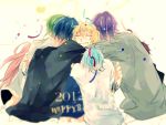  6+boys akashi_seijuurou aomine_daiki blonde_hair blue_hair blush closed_eyes eyes_closed green_hair grin group_hug happy_birthday hug kise_ryouta kuroko_no_basuke kuroko_tetsuya long_hair midorima_shintarou momoi_satsuki multiple_boys murasakibara_atsushi pink_hair purple_hair short_hair smile wakagimi 