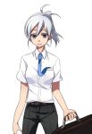  belt briefcase long_hair melty_blood nagato123 necktie ponytail purple_eyes riesbyfe_stridberg shirt short_sleeves smile solo tie_clip tsukihime violet_eyes white_hair 