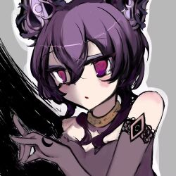  1girl black_gloves blush commentary_request dark_cutie diamond_(shape) elbow_gloves fox_shadow_puppet gloves hair_ornament magical_girl mahou_shoujo_ikusei_keikaku mahou_shoujo_ikusei_keikaku_aces purple_hair short_hair starletleaf violet_eyes 