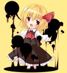  ascot blonde_hair blush chibi fang hair_ribbon inkblot looking_at_viewer open_mouth outstretched_arms red_eyes ribbon rumia salmon_(saaamon) shirt short_hair skirt skirt_set solo touhou vest youkai 