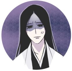  1girl anger_vein anno_im bleach bleach:_sennen_kessen-hen commentary_request expressionless haori japanese_clothes long_hair portrait purple_background shaded_face shihakusho solo taichou_haori unohana_retsu unohana_yachiru 