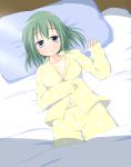  alternate_hairstyle bed blue_eyes breasts daiyousei edamame_(barium) green_hair highres lying navel no_wings on_back pajamas pillow solo touhou 