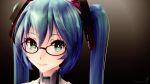  1920x1080 3d aqua_hair artist_request bespectacled close-up glasses green_eyes hatsune_miku hatsune_miku_(append) highres looking_at_viewer miku_append mikumikudance portrait sawamura_tsukasa simple_background solo twintails vocaloid vocaloid_(tda-type_ver) vocaloid_append wallpaper 