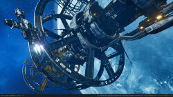 3d absurdres autodesk_3ds_max_(medium) blue_background blue_sky blue_theme clouds commentary english_commentary eve:_valkyrie eve_online flying glowing highres in_orbit neil_gowland official_art outdoors outer_ring_excavations_(eve_online) planet realistic scenery science_fiction sky space space_station spacecraft star_(sky) starry_sky_background thrusters unreal_engine_(medium) zbrush_(medium) 