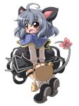  ahoge animal_ears basket bow brown_eyes capelet cheese d.a dowsing_rod fang grey_hair mary_janes mouse_ears mouse_tail nazrin open_mouth shoes short_hair skirt solo tail touhou transparent_background 