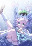  bloomers blue_hair bubble green_eyes hair_bobbles hair_ornament hat highres kawashiro_nitori kuromame_(8gou) rubber_duck short_hair skirt solo touhou twintails underwater wellingtons 