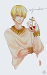  blonde_hair bracelet character_name cross cross_necklace cupping_glass fate/zero fate_(series) gilgamesh isee77630 jewelry male necklace red_eyes solo 