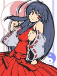  ahoge bare_shoulders black_hair breasts clenched_hands detached_sleeves hakama huge_ahoge japanese_clothes large_breasts long_hair m.u.g.e.n miko nontraditional_miko ototobe payot red_eyes sendai_hakurei_no_miko solo touhou wide_sleeves yin_yang 