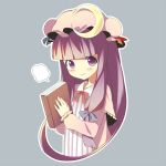  bangs blunt_bangs book bust crescent grey_background hat holding holding_book long_hair looking_at_viewer oniku-chan patchouli_knowledge purple_eyes purple_hair simple_background smile solo touhou violet_eyes young 
