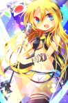  blonde_hair blue_eyes headphones kozue lily_(vocaloid) long_hair microphone_stand midriff navel open_mouth smile solo vocaloid 