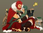  book box chemistry_set chihare_27 fate/zero fate_(series) green_eyes green_hair male multiple_boys red_eyes red_hair redhead rider_(fate/zero) sandals size_difference teasing waver_velvet 