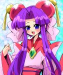  aqua_background blue_eyes cherry_(saber_j) hair_ornament japanese_clothes long_hair open-mail purple_hair saber_marionette_j solo 