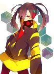  black_hair ene_(kagerou_project) gas_mask headphone_actor_(vocaloid) highres ichimiya jacket long_hair pantyhose red_eyes skirt solo twintails vocaloid 