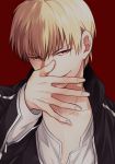  blonde_hair casual danbi2021 fate/stay_night fate_(series) gilgamesh male red_background red_eyes short_hair solo 