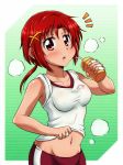  :o blush bottle collarbone hair_ornament hairclip hino_akane looking_at_viewer mound_of_venus navel open_mouth precure red_eyes red_hair redhead sanaemaru shirt_lift short_hair sleeves_rolled_up smile_precure! solo steam sweat taut_shirt 