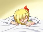  bed closed_eyes eyes_closed fang open_mouth qbthgry rumia shirt sleeping solo touhou youkai 