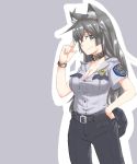 1girl breasts cleavage collar female hat highres police police_badge police_hat police_uniform policewoman resident_evil salute shino_(r_shughart) smile solo uniform watch 