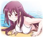  bikini blush e20 light_smile long_hair matsumi_kuro pink_eyes purple_hair saki saki_achiga-hen solo swimsuit water wet 