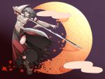  animal_ears bare_shoulders breasts crescent_moon detached_sleeves highres icf inubashiri_momiji large_breasts mazuka_kei moon red_eyes short_hair silver_hair solo sword tail touhou weapon wolf_ears wolf_tail 