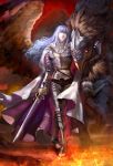  armor berserk blue_eyes blue_hair curly_hair griffin griffith male pale_skin peach_(marslave) solo sword weapon wings 