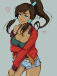  alternate_costume artist_request avatar:_the_last_airbender blue_eyes breast_hold breasts brown_hair casual cleavage colored contemporary dark_skin gabriel_soderburg hair_tubes heart korra large_breasts legend_of_korra long_hair midriff naso4 no_bra off_shoulder open_clothes open_jacket ponytail short_shorts shorts smile solo strap_gap sweatdrop tank_top taut_shirt topknot 