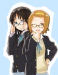  akiyama_mio bespectacled fukutarou_(enji127) glasses k-on! multiple_girls school_uniform tainaka_ritsu uniform wince 