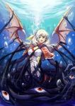  bat_wings bow breasts bubble capelet cleavage closed_eyes dress eyes_closed hair_bow highres long_hair open_mouth pixiv_fantasia pixiv_fantasia_sword_regalia silversirius solo tentacle tentacles underwater white_hair wings 