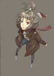  copyright_request from_above grey_hair hat highres jacket laio pantyhose ponytail red_eyes santa_hat scarf skirt 