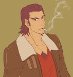  antonio_lopez brown_hair chest_hair cigarette dark_skin green_eyes male simple_background smoking solo tiger_&amp;_bunny v-neck 