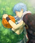  basketball basketball_uniform blue_hair grass jacket_on_shoulders jacket_over_shoulders kuroko_no_basuke kuroko_tetsuya male nuriko-kun sleeping solo sportswear towel 