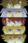  3boys blonde_hair blue_eyes brown_hair column_lineup green_eyes kairi kingdom_hearts multiple_boys multiple_girls namine parody persona persona_eyes red_hair redhead riku roxas silver_hair sora_(kingdom_hearts) 