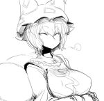  breasts bust closed_eyes eyes_closed face hands_in_pockets hat large_breasts monochrome rough short_hair sigh sketch solo space_jin spacezin tabard touhou yakumo_ran 