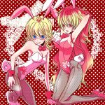  2girls animal_ears ao_no_exorcist barnaby_brooks_jr blonde_hair blue_eyes bowtie breasts bunny_ears bunny_tail bunnysuit cleavage detached_collar fishnet_pantyhose fishnets genderswap glasses kirigakure_shura long_hair minegishi_(3260) multicolored_hair multiple_girls pantyhose ponytail rabbit_ears red_hair redhead short_hair tail tiger_&amp;_bunny two-tone_hair wrist_cuffs 