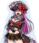  belt_buckle bow breasts bustier captain_liliana cleavage closed_eyes cosplay eyes_closed frills graph_(artist) hat jolly_roger katawa_shoujo large_breasts laughing long_hair matsu-sensei midriff mikado_shiina miniskirt pink_hair pirate pirate_hat pleated_skirt queen&#039;s_blade queen&#039;s_blade_rebellion queen's_blade queen's_blade_rebellion skirt solo 