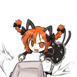  animal_ears blush bow braid cat_ears cat_tail dress extra_ears futa4192 kaenbyou_rin long_hair looking_at_viewer multiple_tails open_mouth orange_eyes orange_hair simple_background solo tail touhou twin_braids wheelbarrow white_background 