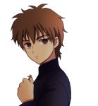  brown_eyes brown_hair child cross cross_necklace fate/zero fate_(series) holding_cross jewelry kotomine_kirei male necklace seojung simple_background solo white_background young 