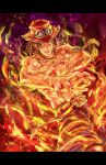  beads belt black_hair bracelet brown_hair fighting_stance fire freckles fundoshi_(tofupoid) hat jewelry letterboxed male muscle necklace one_piece portgas_d_ace sad_face shirtless shorts smiley_face solo topless 